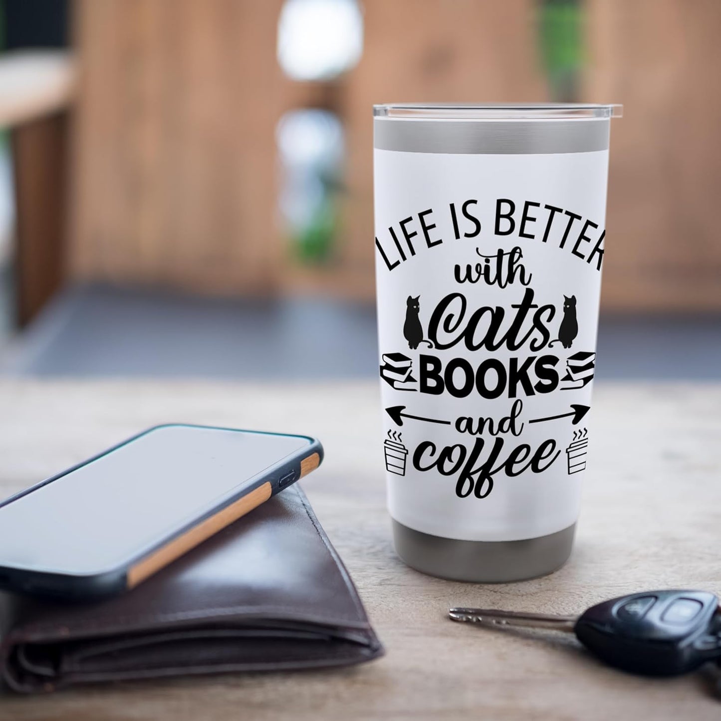 Life is Better with Cats & Books Coffee Black Cat Book Lover Stainless Steel Insulated Tumbler