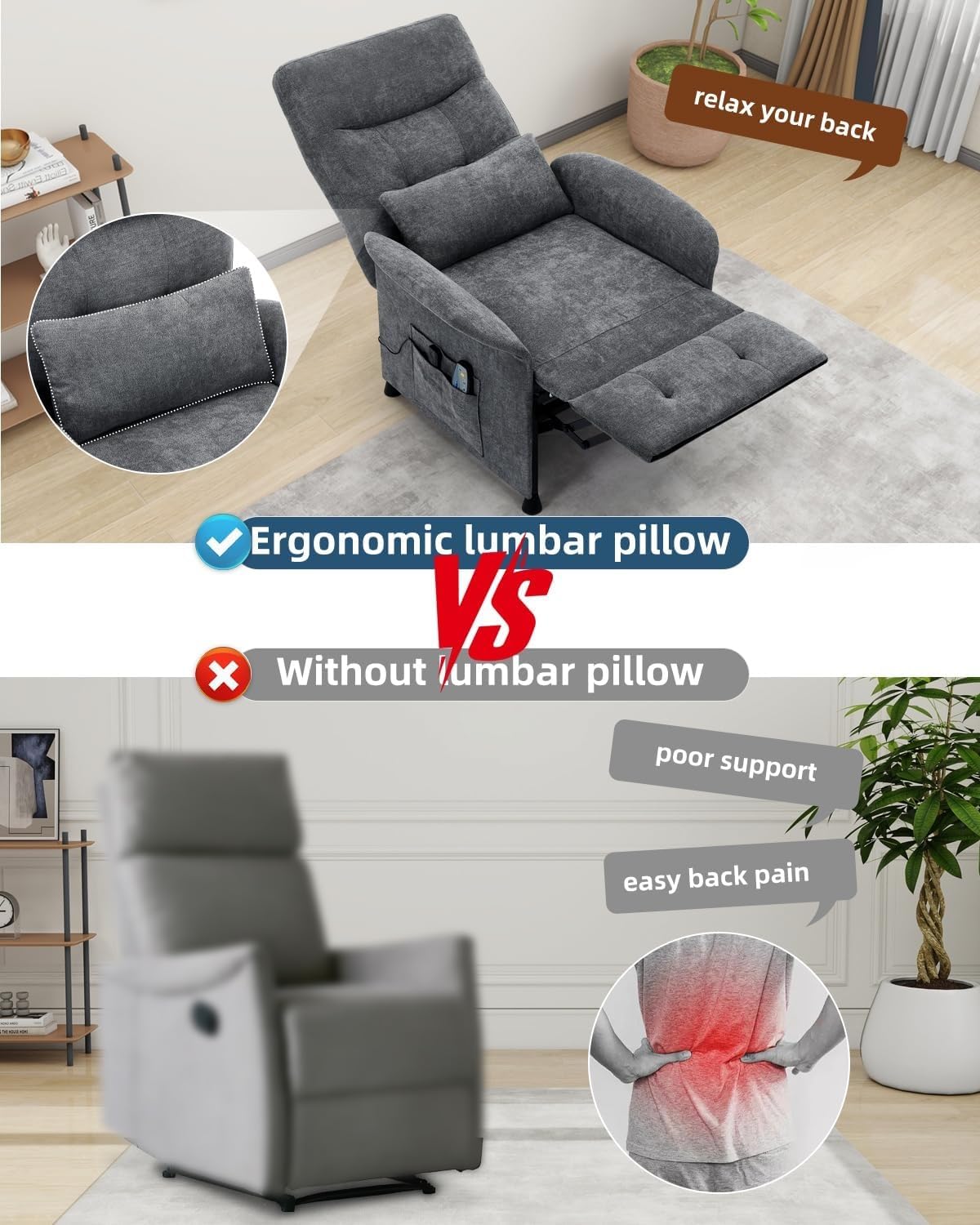 Power Recliner Chair with Heat Vibration Massage Electric Reclining Sofa with Lumbar Support Adjustable Soft Fabric Recliners for Adults Living Room Bedroom