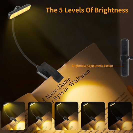 24 Led Rechargeable Book Light for Reading in Bed-Eye Caring 3 Color Temperatures,80 Hrs Runtime Lightweight Clip-On Lamp, Perfect for Kids, Book Lovers, and Student Gifts(Black, Rotating)