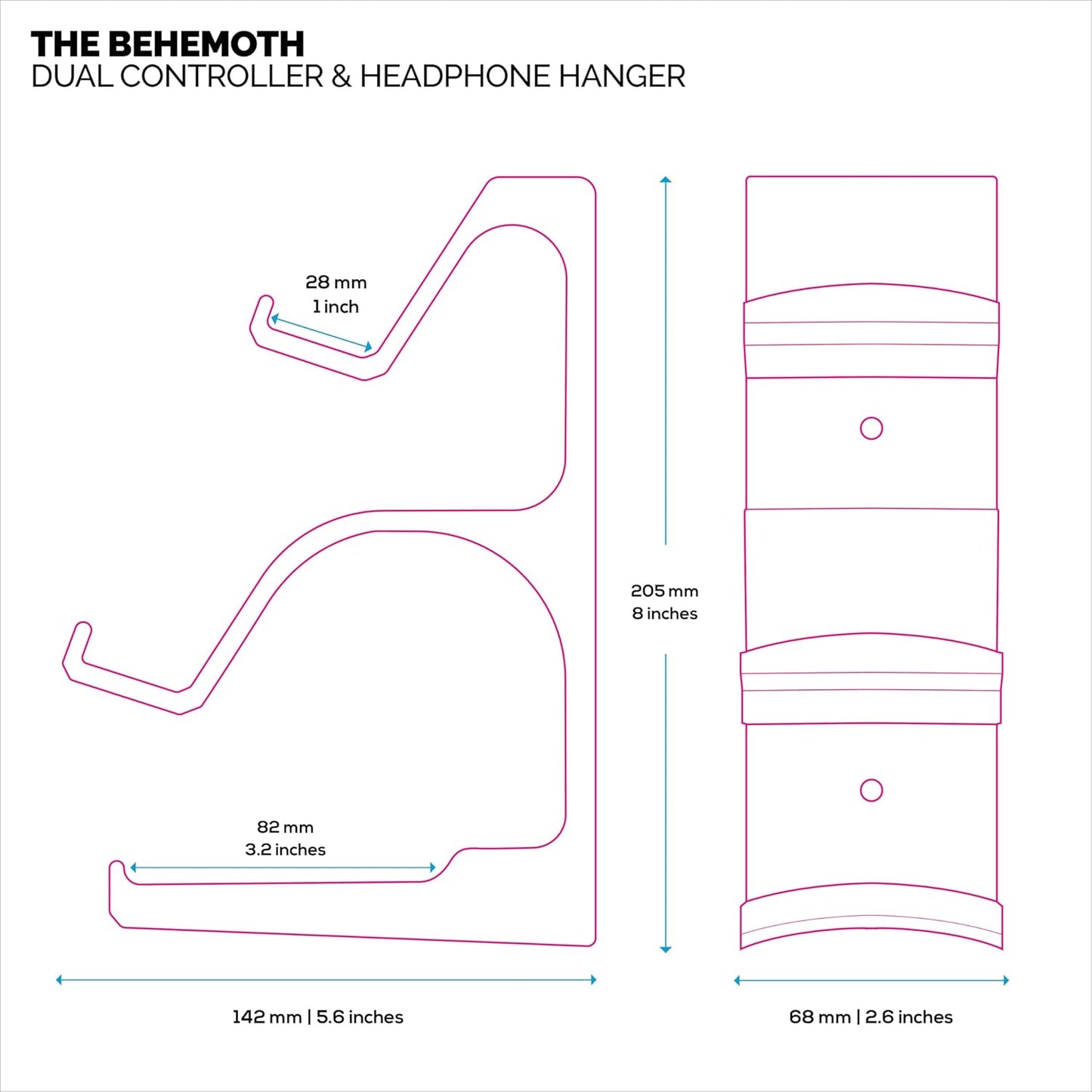 BRAINWAVZ The Behemoth - Dual Game Controller & Headphone Stand Wall Mount Holder - Designed for All Gamepads & Headsets