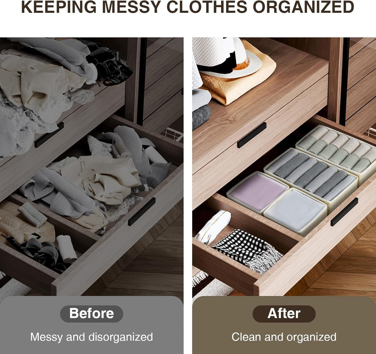 DIMJ Drawer Organizer Clothes 15 Pack - Foldable Baby Organizers and Storage & Closet Organizers for Bedroom, Closet - Nursery Organization Dresser Dividers for underwear, Sock,Bra, Belt, Tie, Beige
