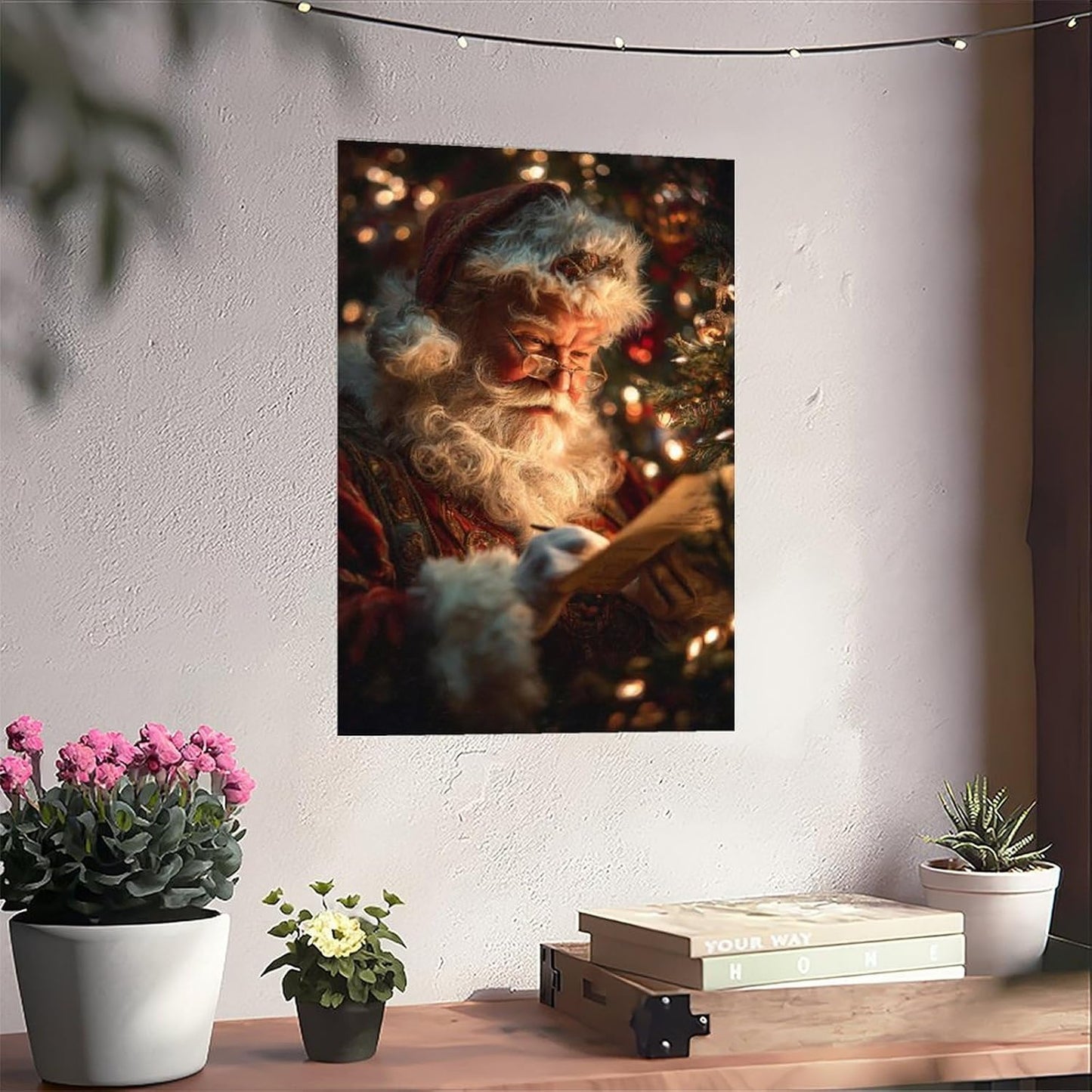 UZWGG 1pcs Frameless Vintage Santa Picture Prints Wall Art Santa Claus Reading Book Painting for Wall Decor Christmas Poster Xmas Decorations Nostalgic Xmas Gifts Canvas Roll16x24inch(40x60cm)