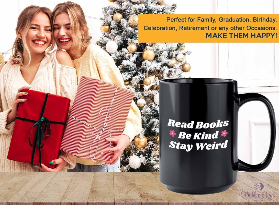 Reading Coffee Mug 15oz Black - Read Books - Reader Gift Bookworm Owl Lover Cat Lover Book Lover Novelist Librarian Writer