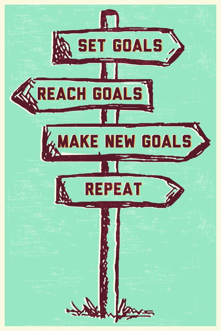 JSC JSC465 Set Goals Reach Goals Make New Goals Repeat Poster Signs | 18-Inches by 12-Inches | Motivational Inspirational | Premium 100lb Gloss Poster Paper