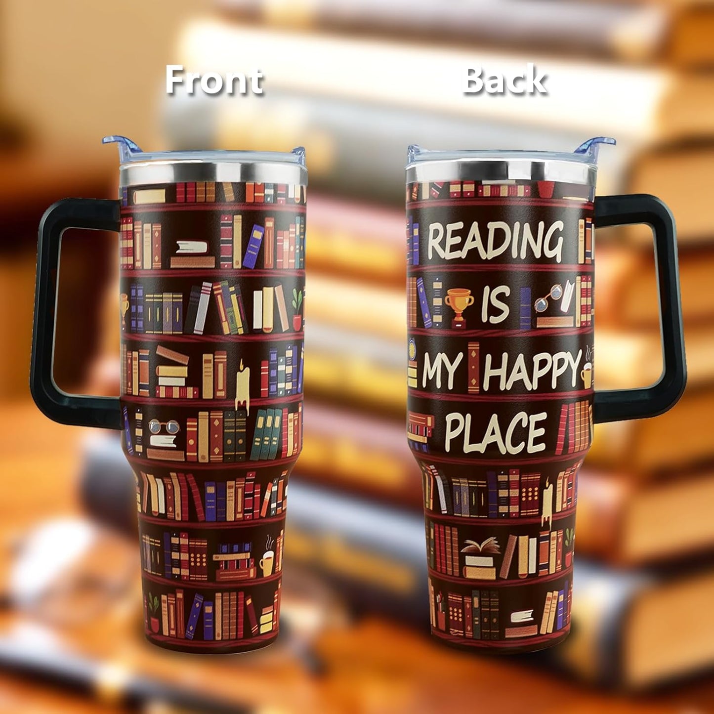 Book Lover Tumbler - Gifts for Book lovers, Readers, Bookworms on Birthday and Christmas, 40 oz Tumbler with Handle and Straw and Leak Proof Lid, Reusable Stainless Steel Books Lover Mug