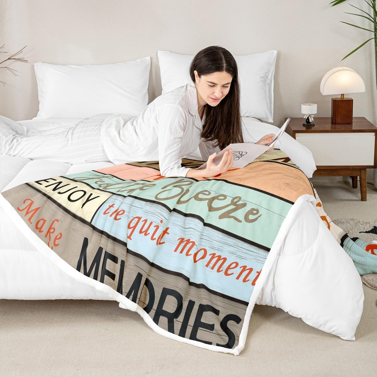 Porch Rules Sherpa Blanket Rustic Porch Rules Fleece Throw Blanket Farmhouse Wooden Stripes Plush Blanket Vintage Country Wooden Plank Fuzzy Blanket Retro Lodge Cabin Twin 60"x80"