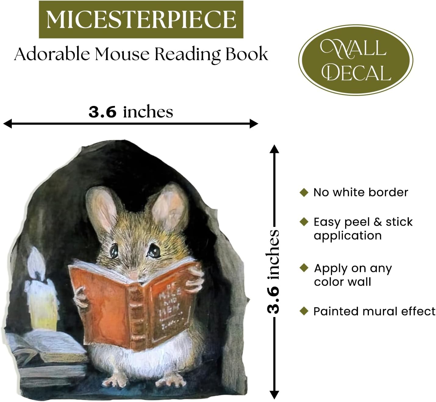 Generic (4 Pack) Mouse Reading Book Stickers, Wall Decor Sticker Decal, Kids Room, Classroom, Bedroom, Bookcase, Book Lover, 3D Sticker Decal. Yahwe Store., Black, White