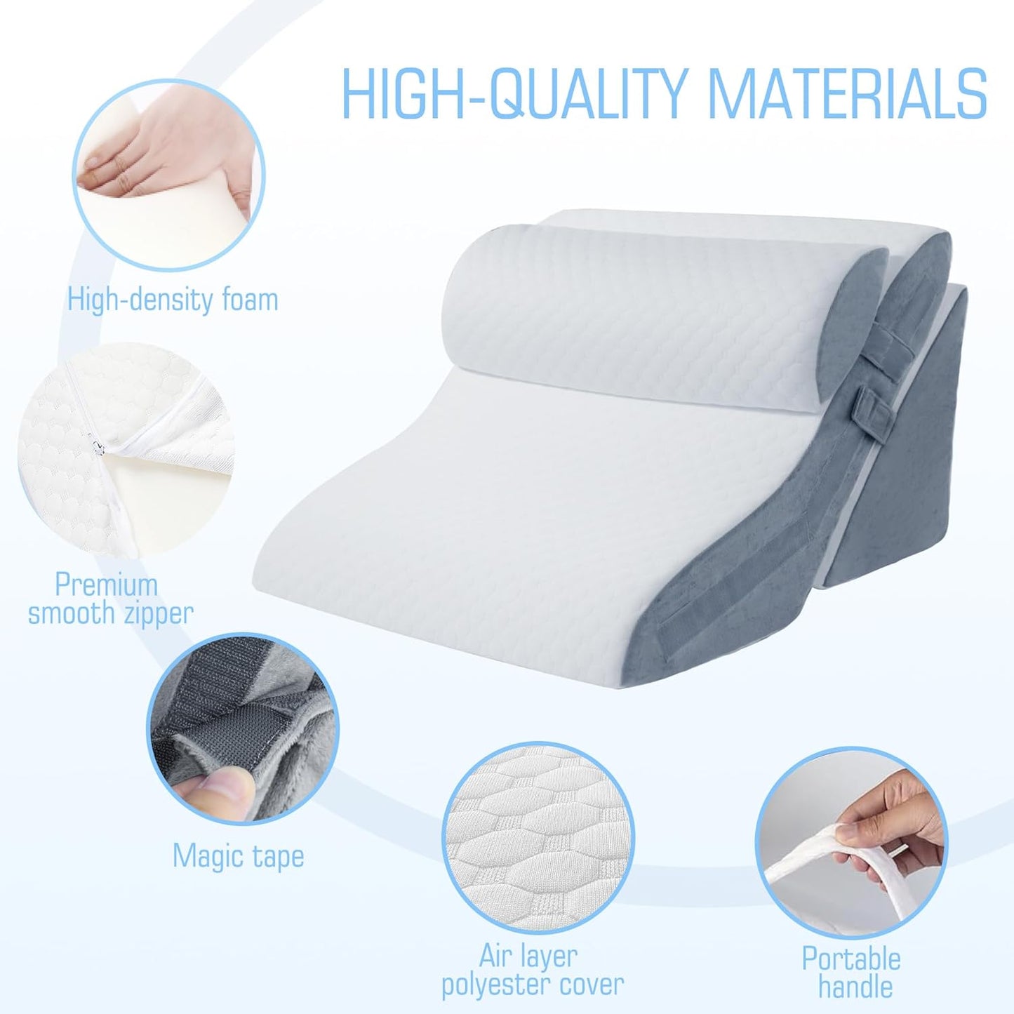 3PCS Bed Wedge Pillow for Sleeping, 20-in-1 Adjustable Memory Foam Pillow Wedge for Back Leg Pain Relief, 23" Wide Wedge Pillow for After Surgery, Acid Reflux, Snoring, Back Pain