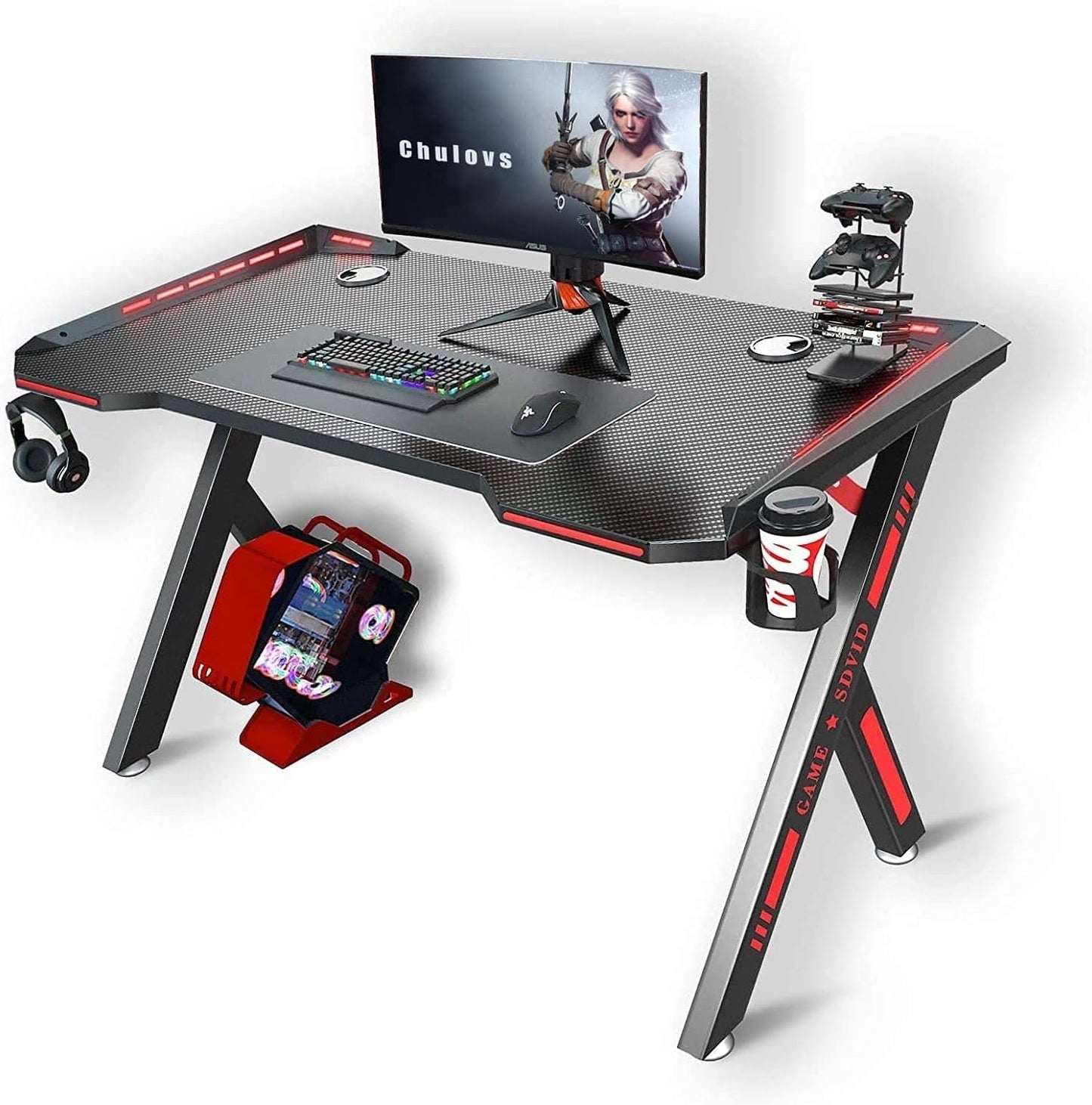 Gaming Drink Cup and Headphone Holder,Anti-Spilling Cup-Holster and Microphone Hook for Table Desk Side Bottle