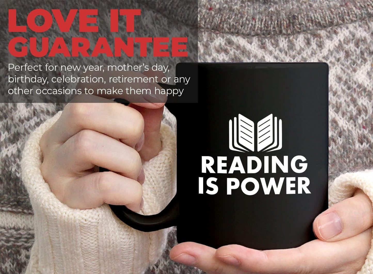 Book Lover Coffee Mug 11oz Black - Reading is power - Literary librarian Literature Bookworm Historian Public Library Curator Bibliophile Bibliolater