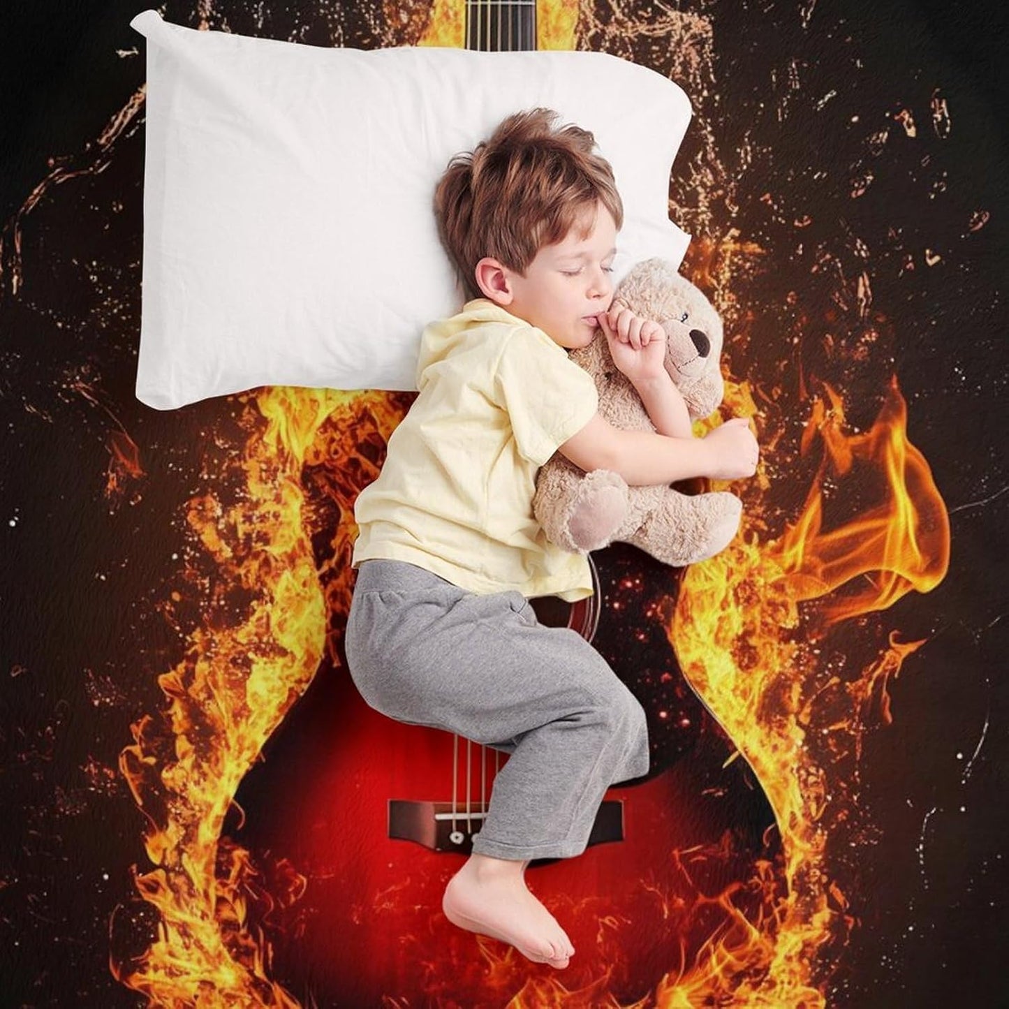 Fire Guitar Throw Blanket for Couch Bed Plush Cozy Fuzzy Flannel Blanket for All Season 40"x60"