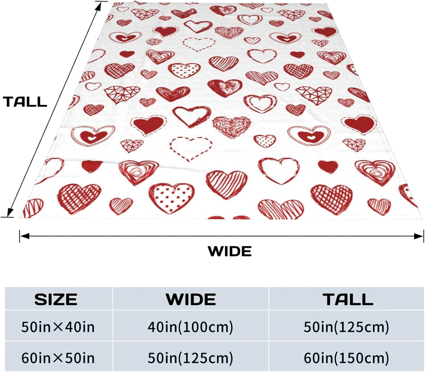 Valentine's Day Red Love Hearts Blanket, Lightweight Anti-Pilling Fleece Blanket, Wedding Anniversary Birthday Gifts for Wife Girlfriend, Soft Throw Blankets for Bed Couch Sofa Chair, 60 x 50 Inch