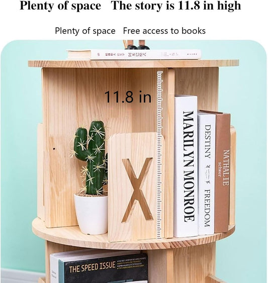 360° Rotating Bookcase, Wooden Bookshelf Storage Display Rack, Stylish Stand Shelves for Home, Office & Study Room, Space-Saving Organizer, Modern Design