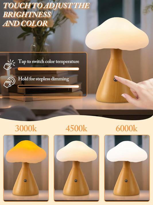Cordless Table Lamp,Mushroom Lamp with 3 Colors,Rechargeable LED Reading Light,Touch Lamps for Nightstand,Aesthetic Lamp for Dorm Bedroom Living Room Home Decor