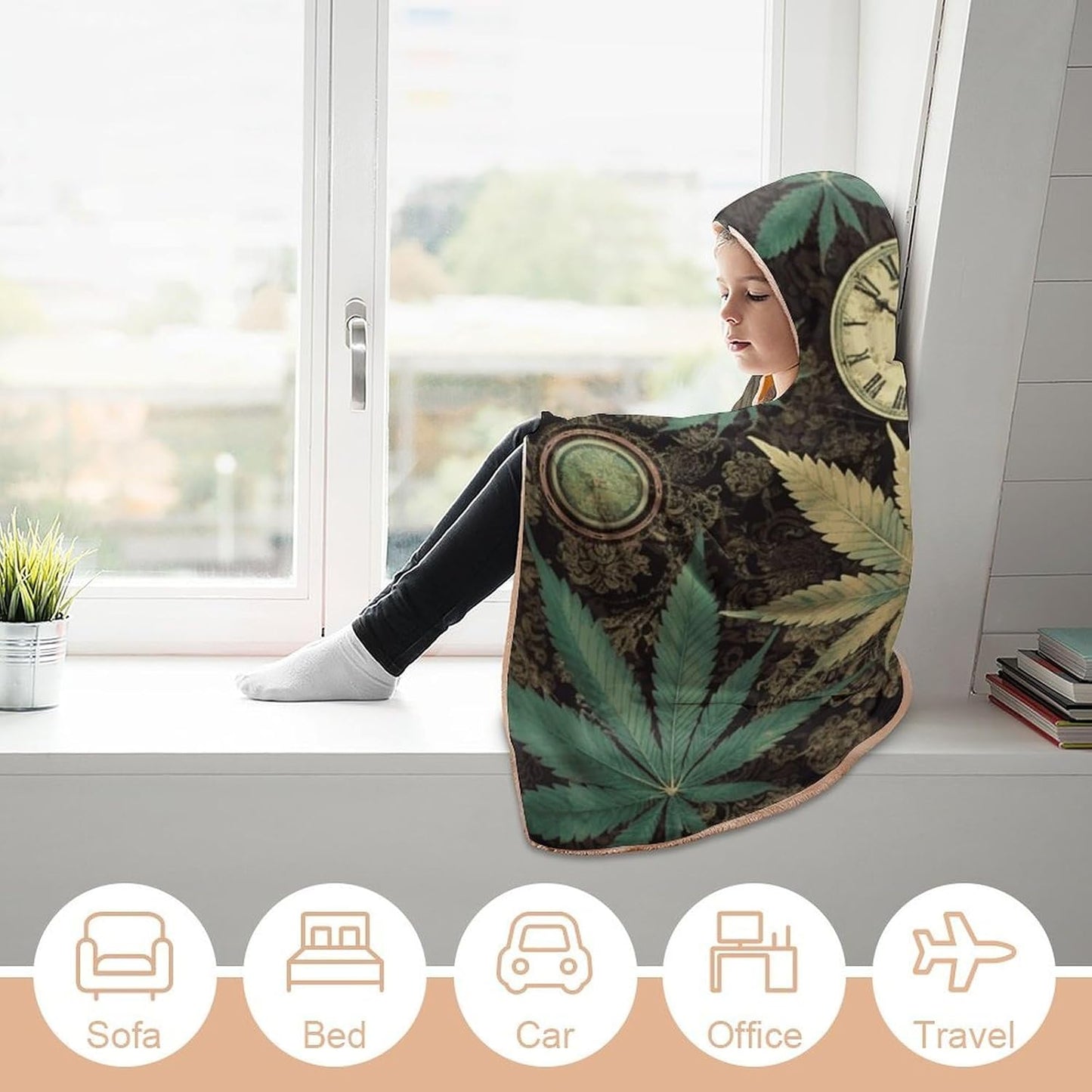 A Puff in Time Weed Marijuana Wearable Hoodie Blanket for Women Men Fleece Blanket with Hood Oversized Warm Cozy Gifts