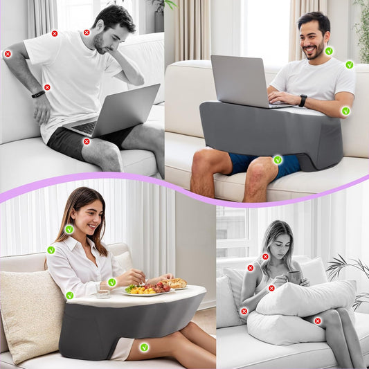 Ergonomic Lap Desk Pillow with Cooling Memory Foam – Gaming Cushion for Bed, Laptop Support, and Reading Pillow with Armrest for Comfort at Home, Office, or Travel (Grey)