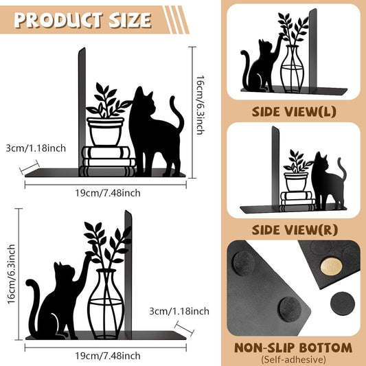 Cat Metal Bookends Decorative Book Holders for Home Office School Library Desk Shelf Reading Decor Gift for Cat Lovers and Reading Enthusiasts