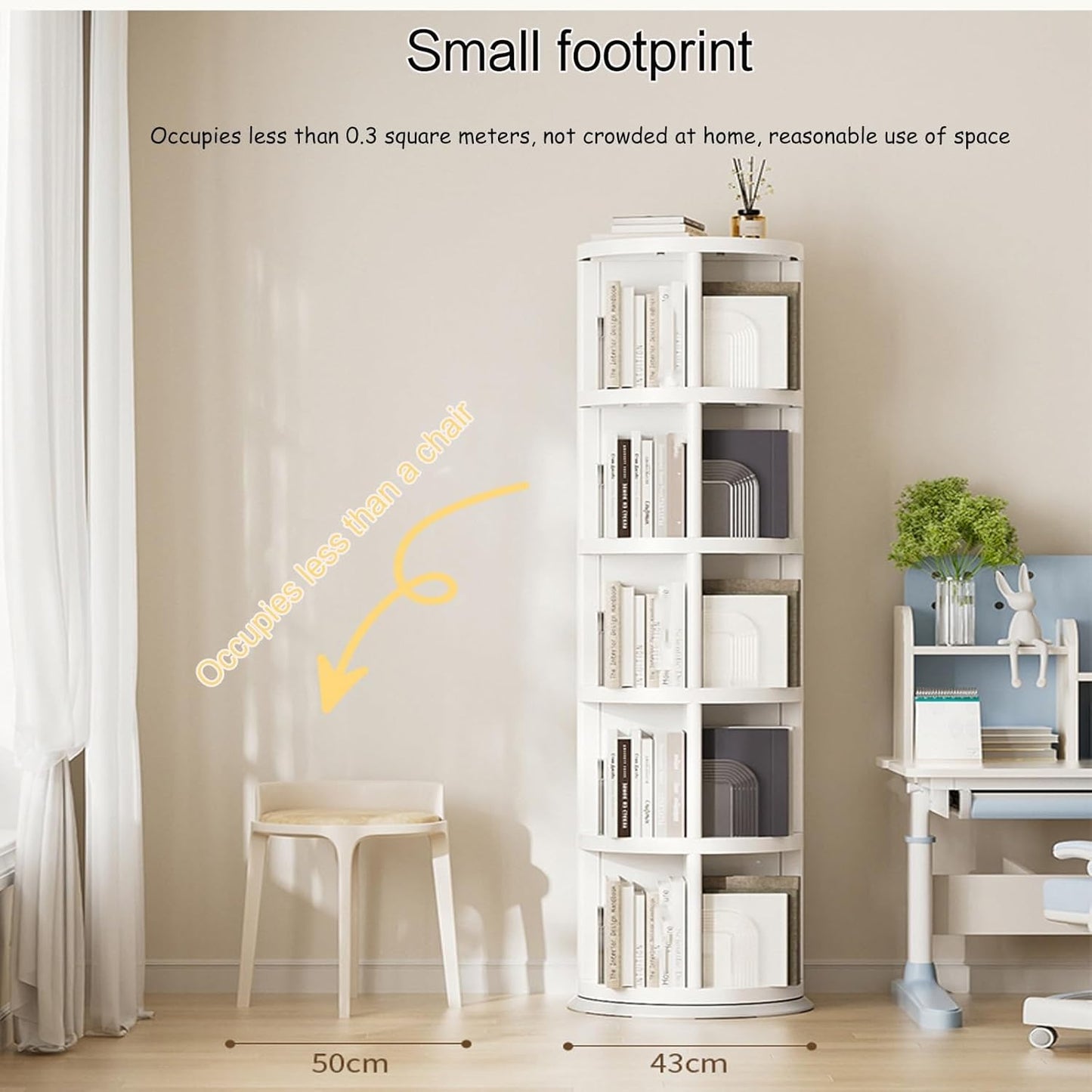 2/3/4/5 Tier Rotating Bookshelf Tower 360 Degree Revolving Bookcase,Revolving Bookcase Stackable Bookshelf Organizer Large Capacity, Round Rotating Bookshelf For Bedroom, Living Room(43x131cm)