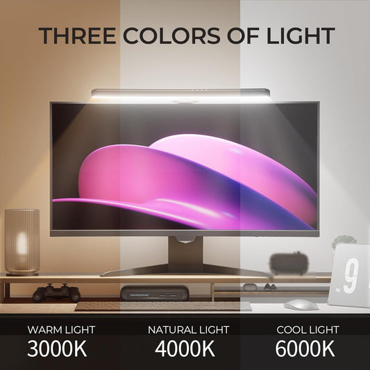 Monitor Light Bar Curved, RGB Backlight, Computer Screen Lamp for Eye Care, Dual Light Mode with Touch Control Timed, Gaming Accessory, Radius of Curvature 1500 mm