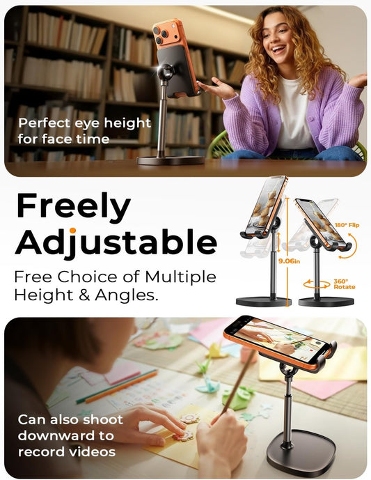LISEN Cell Phone Stand Phone Holder for Desk Office Decor, Office Desk Accessories Women PC Gaming Essentials iPhone Stand Gadgets Men Gifts for Kids Fit OtterBox Case Switch iPad Air Tablet 4-10 in