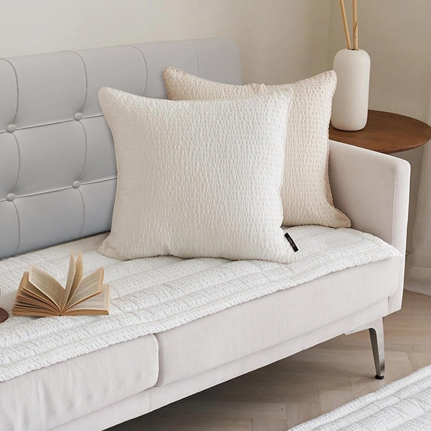 BCU Pillow Headboard Queen Size Upholstered Soft Tufted Headboard with Removable Cover Side Pocket for Adjustable Bed Reading Sofa, Grey