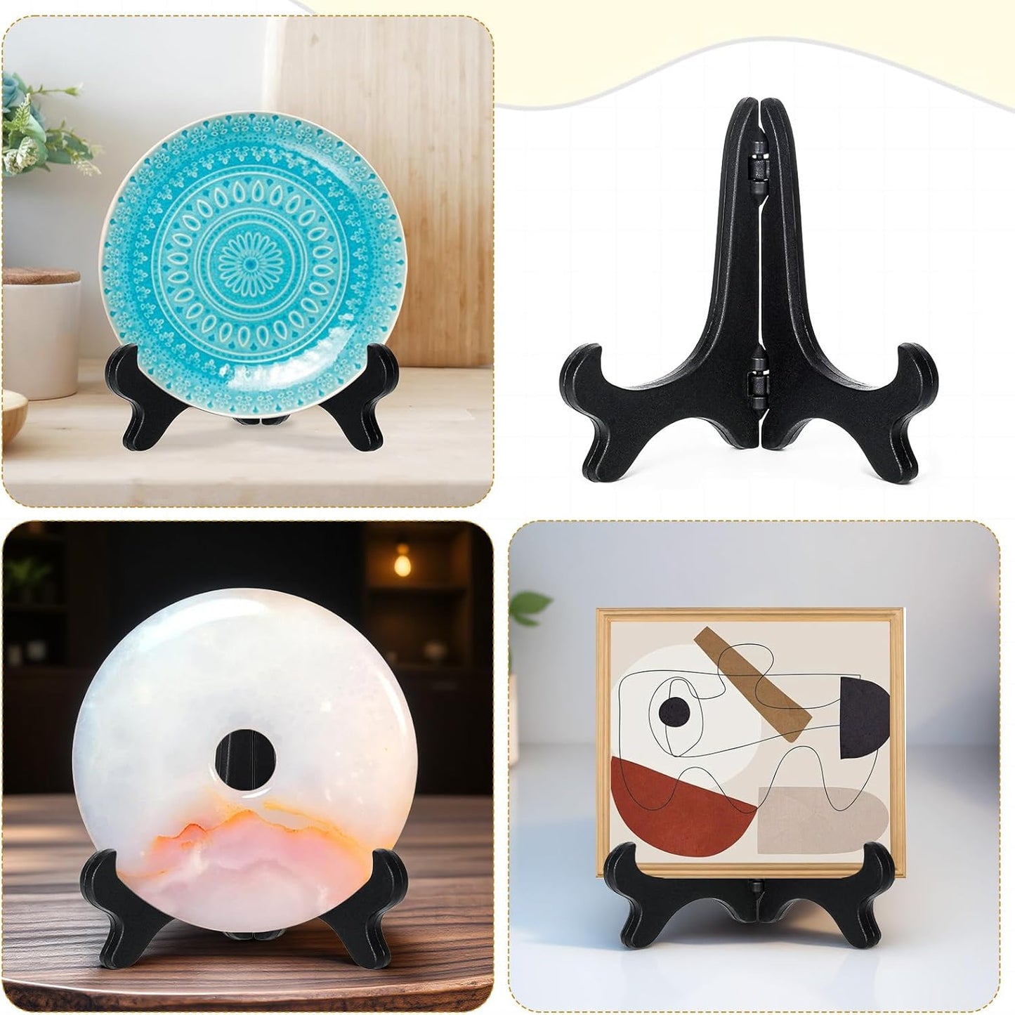 4" Easel Plate Holder, Black Wood-Like Plastic Display Stand Folding Small Plates Stand for Decorative Picture Frame Book Dish Artwork Easels