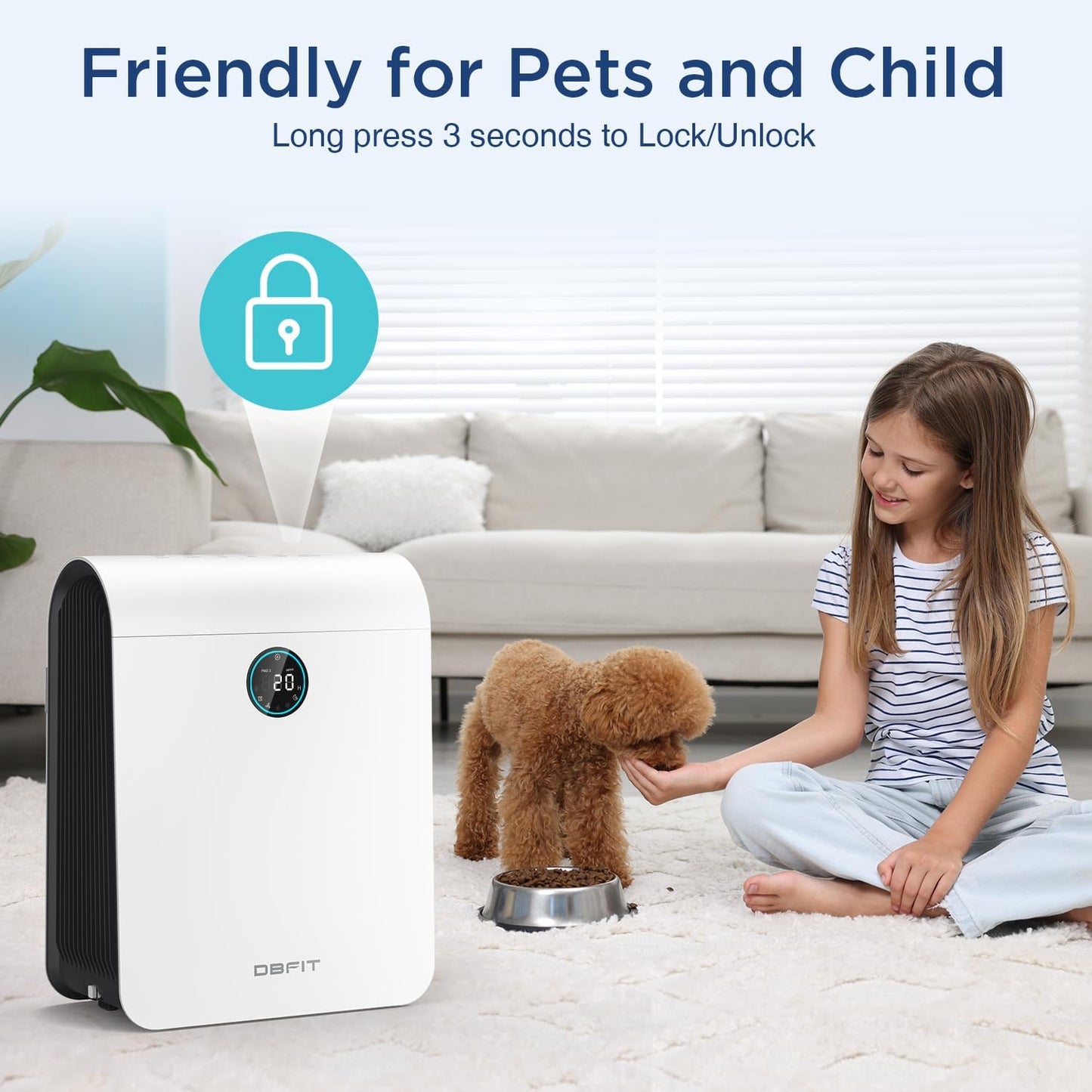 Air Purifiers for Home Large Room Up to 2590 ft² with PM 2.5 Display Air Quality Sensor, DBFIT H13 HEPA Air Purifier with Washable Filter, Auto Mode, Air Cleaner for Smoke Dust Pollen Pets Hair Odo