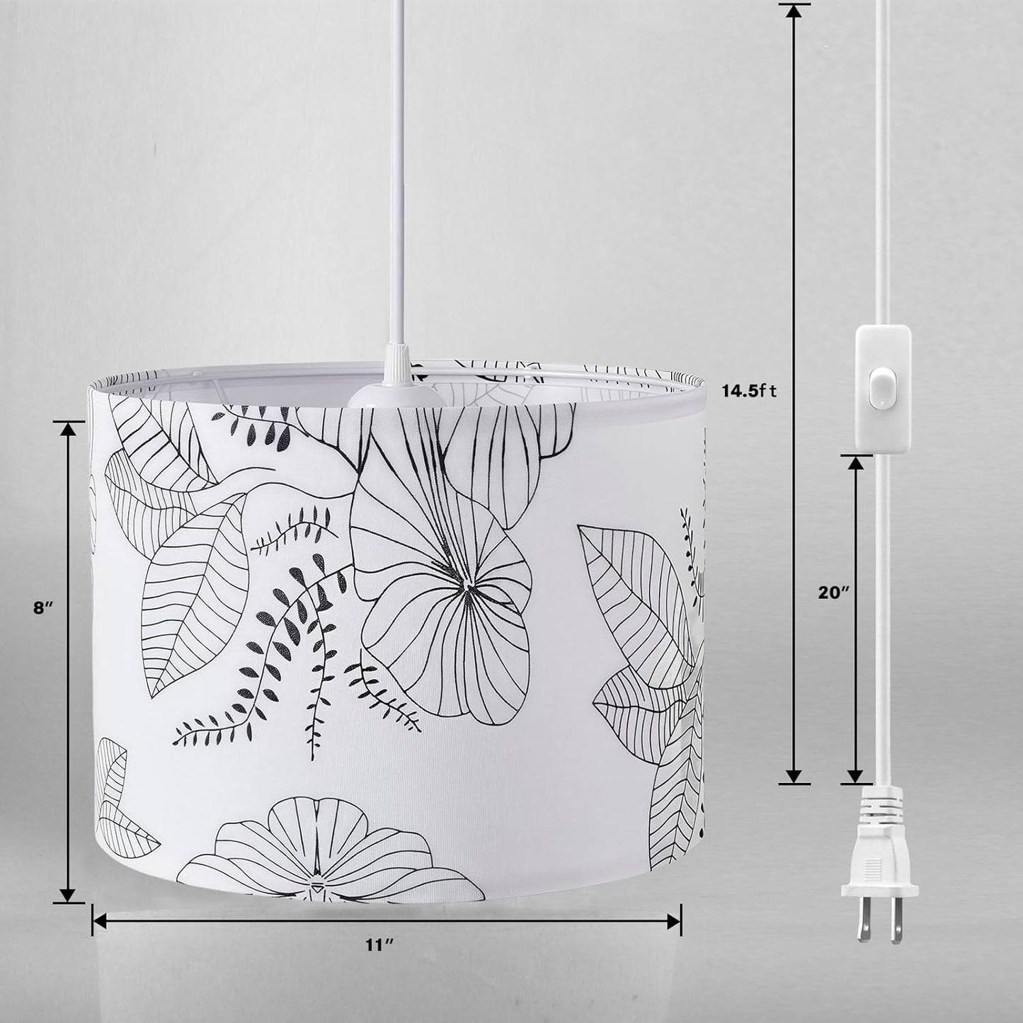 Plug in Pendant Light, 15 FT Hanging Lamp with Plug in Cord, On/Off Switch, Pendant Lighting with Fabric Shade, Hanging Light Fixture for Living Room, Bedroom, Dining Room, Kitchen