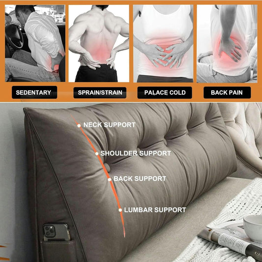 FLTRGO Triangular Headboard Pillow Daybed Back Wedge Pillow Large Bolster Reading Backrest Pillow Body Positioning Support Cushion with Removable Cover