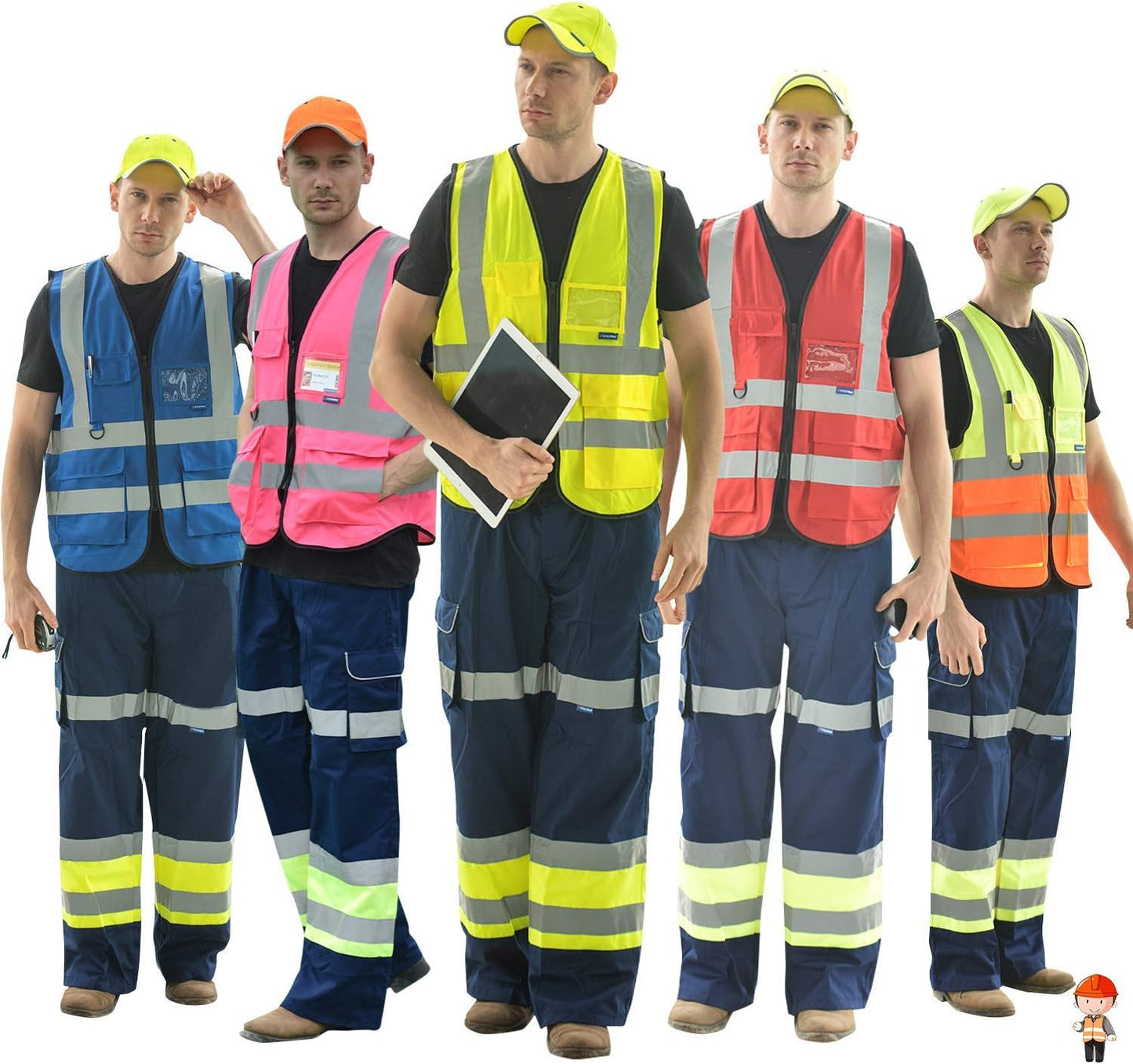 A-SAFETY Pink Safety Vest with Pockets Hi Viz Zipper Front Working Safety Vest with Reflective Strips, Multiple Colors Available,Large