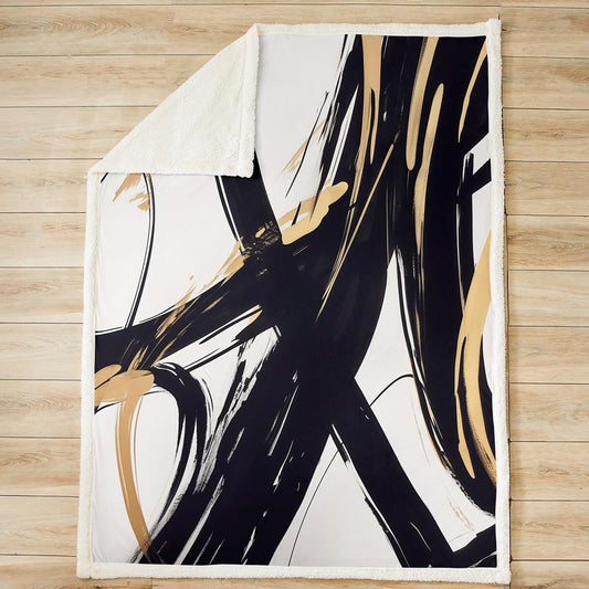 Feelyou Black Gold Abstract Art Line Fleece Throw Blanket Modern Geometric Sherpa Blanket Xmas Minimalist Ink Line Soft Fuzzy Blanket for Sofa Bed Couch 60"x80"