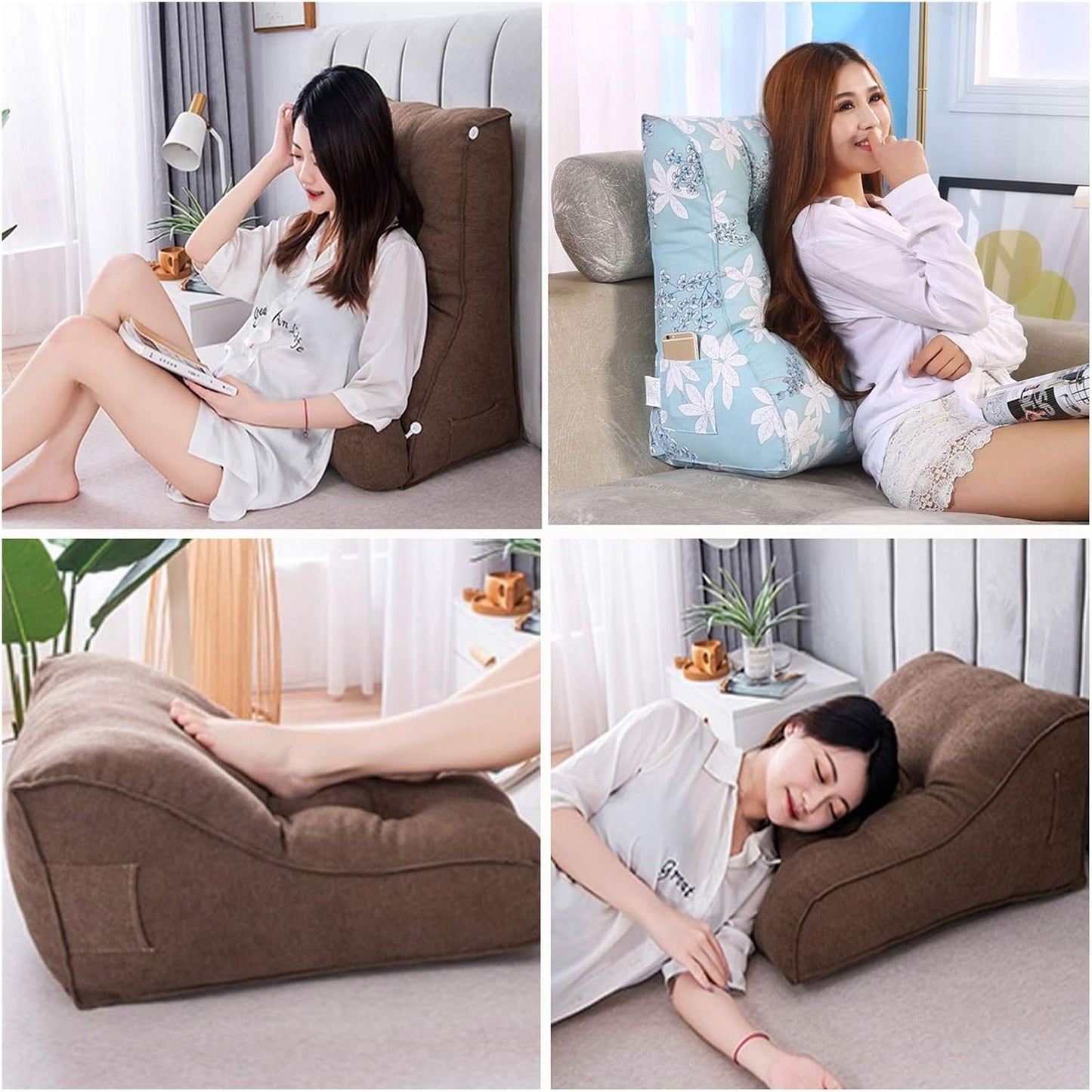 Reading Pillow Canvas Fabric Lumbar Support Cushions Extra Large Backrest for Home Office Travel 2 Color 10 Size Optional (Color : B Size: 45cmx30cmx55cm+55cmx33cmx33cm) (H:55cmx33cmx33cm)