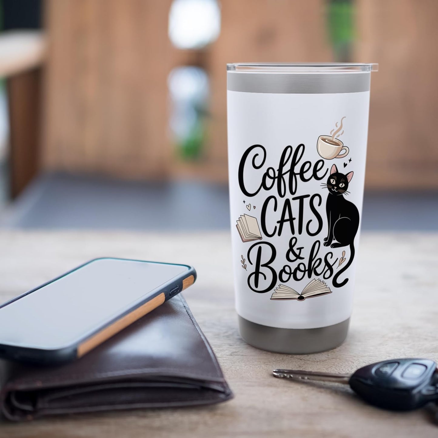 Coffee Cats & Books Funny Book Lover Reading Humor Stainless Steel Insulated Tumbler