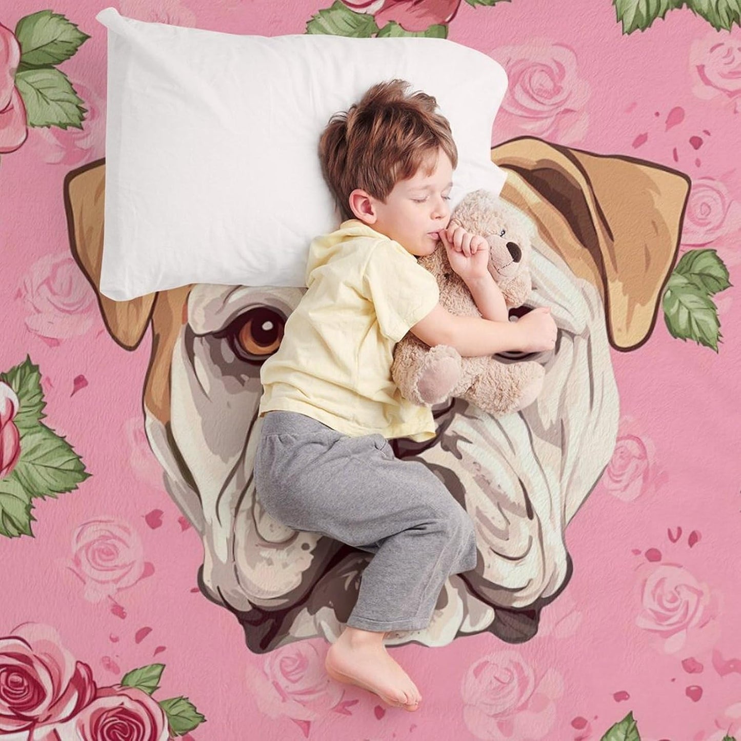Flower Boston Bulldog Throw Blanket for Couch Bed Plush Cozy Fuzzy Flannel Blanket for All Season 55"x70"