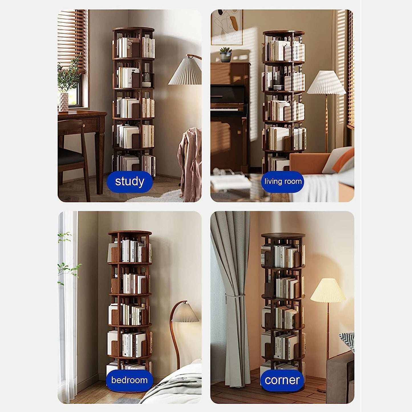 360° Rotating Bookshelf - 5-Tier Floor-to-Ceiling Bookcase, Space-Saving Home Organizer, Reliable & Stable Storage for Books & Decor, Ideal for Living Room & Office