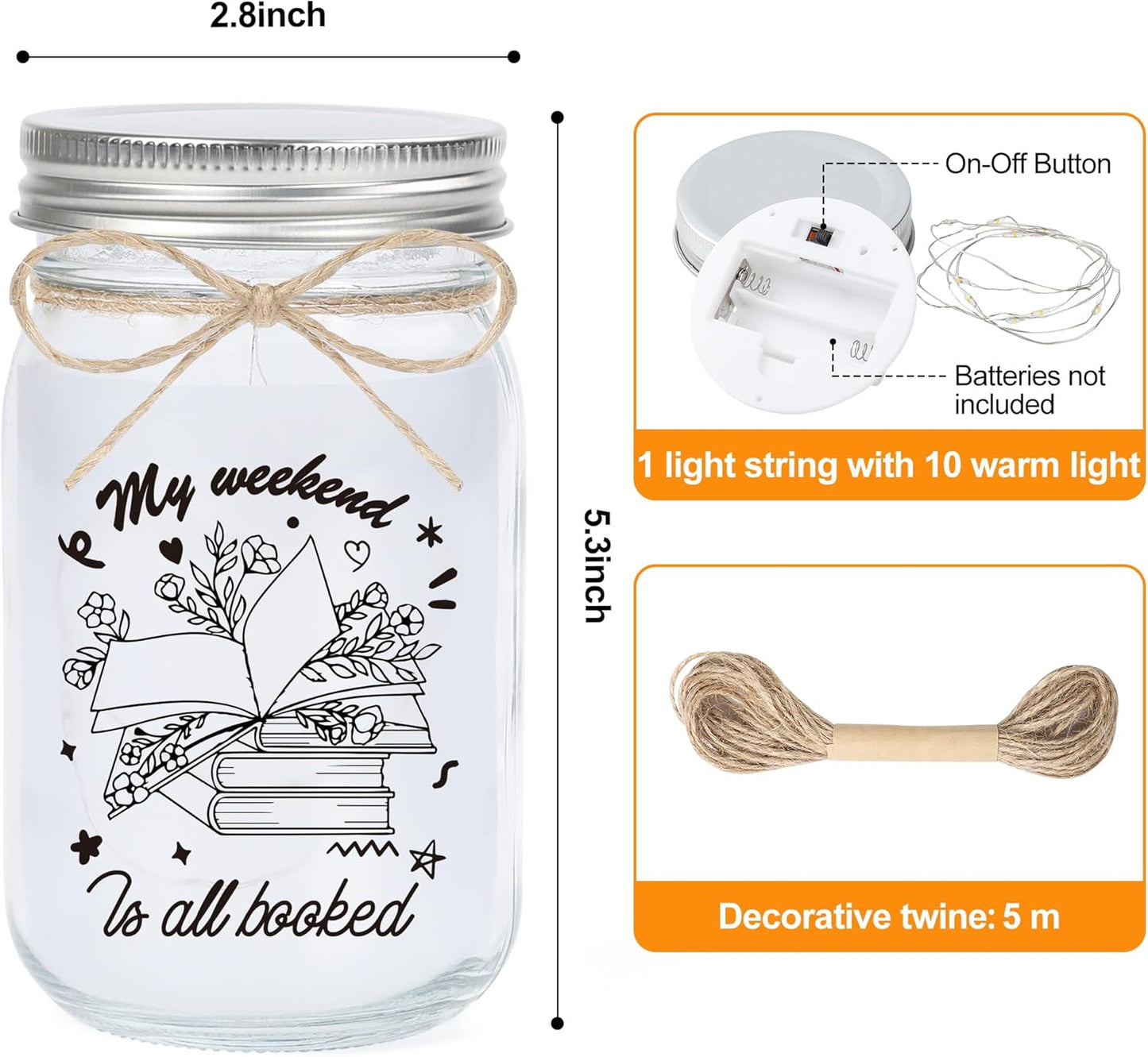 Book Lovers Gifts – Mason Jar Light Bookish Gift for Women, Readers, Bookworms, Librarians, Book Club, Book Themed Gifts, Cozy Reading Nook Decor