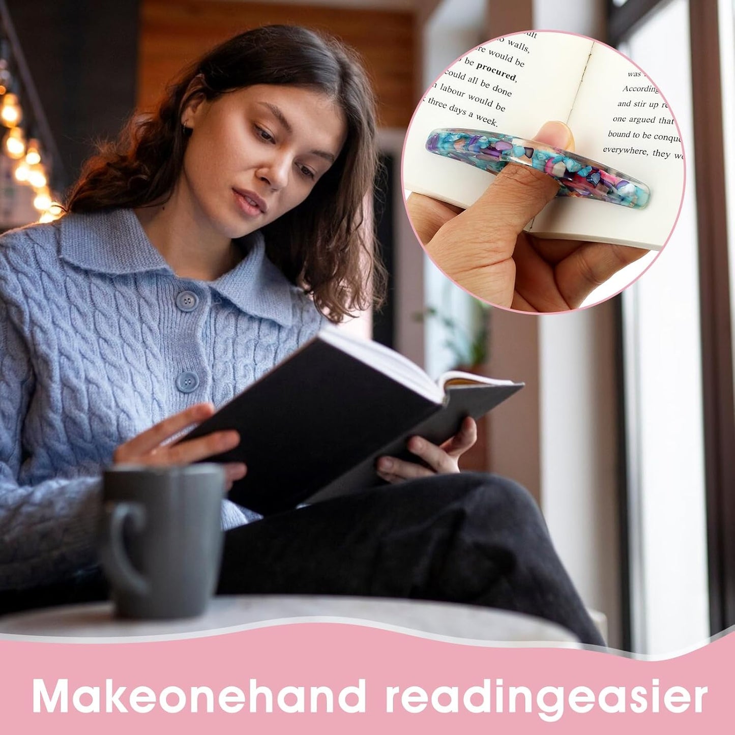 2 Pcs Rhinestones Thumb Book Page Holder, Book Page Holders, Book Accessories for Reading Lovers, Glitter Diamond Dotting Book Opener Holder Thumb, Meaningful Gifts for Book Lovers Teachers Students