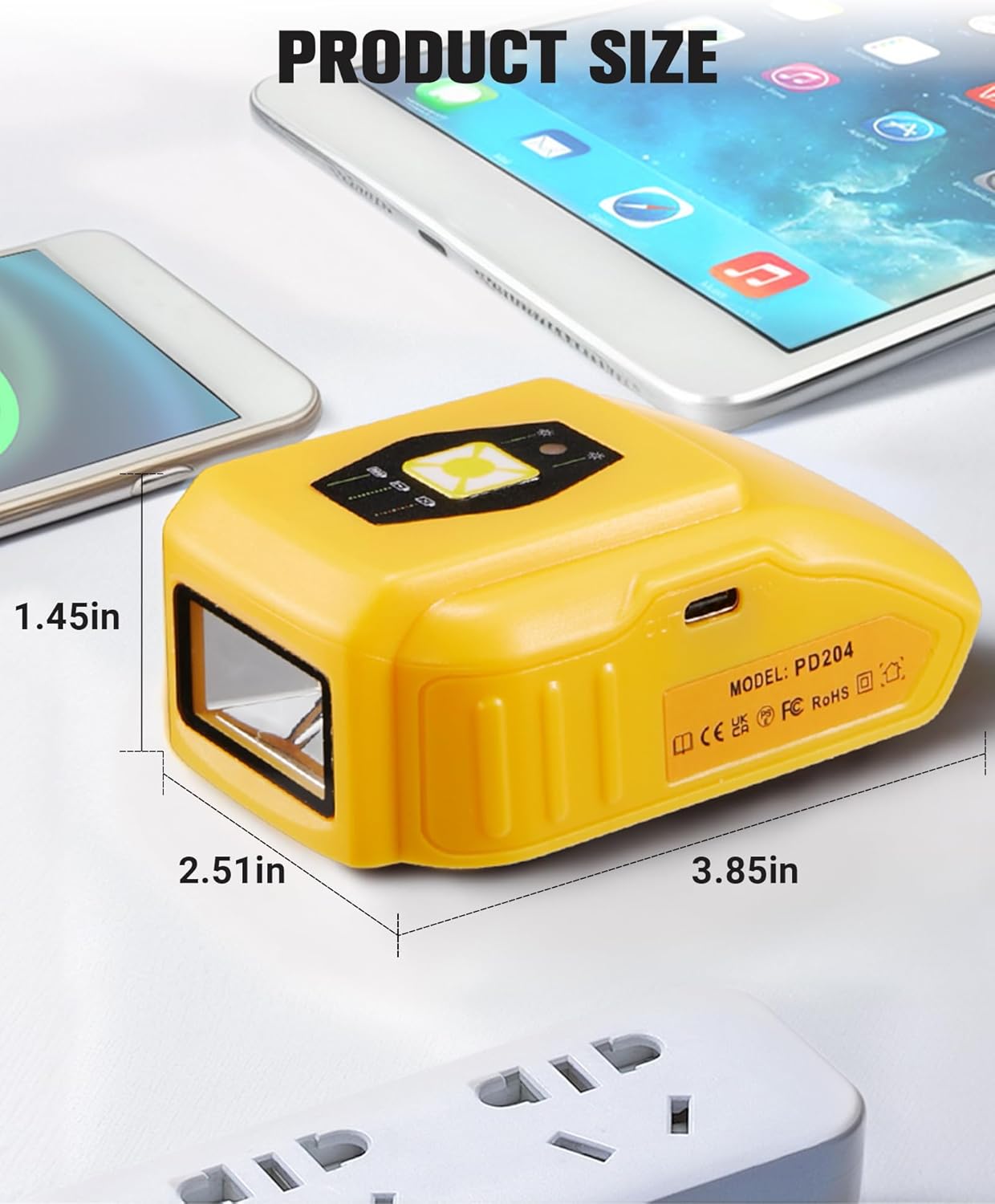 33W Portable USB Max Charger Adapter for Dewalt 20V/60V/18V/14.4V Battery, Compatible with Dewalt 20 Volt Battery with Type-C Fast Charging Input & USB Ports Output (USB Charger【LED Light】)