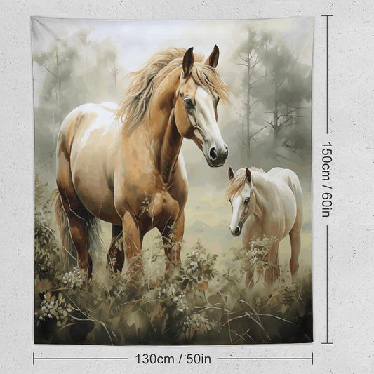 FodPand Animals Embroidery Paintings Horses Tapestry Anti-fading Wall Tapestry with Installation Kit Backdrop Banner Multipurpose Aesthetic Tapestries Boho Wall Art Hanging Decorative Blanket 50"x60"