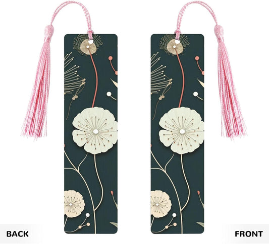 Bloom Bookmarks Gifts for Women Men, Wooden Bookmarks for Book Lovers, Vintage Book Marks Ornaments with Tassel, Unique Personalized Reading Page Markers Pink