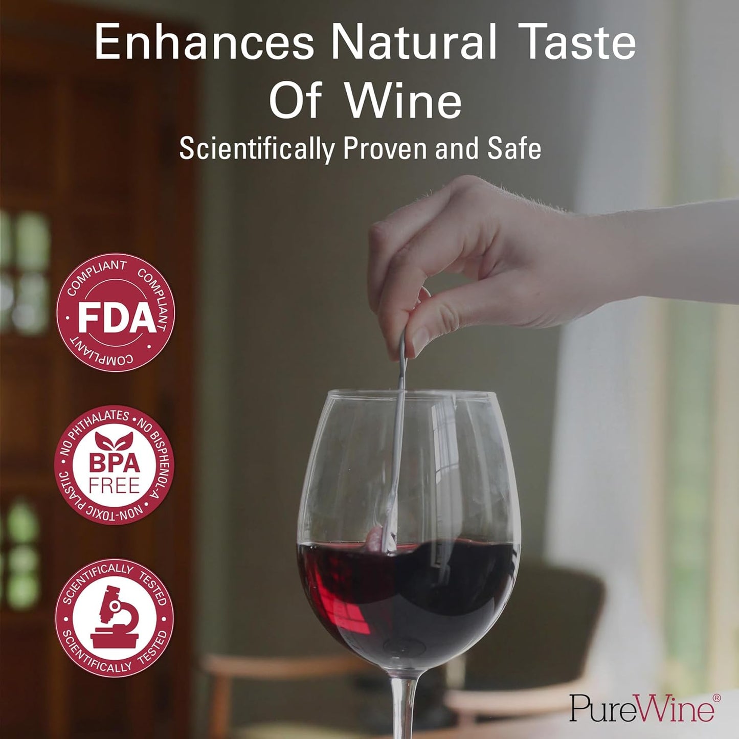 PureWine The Wand Wine Purifier - Red & White Wine Filters for Histamines & Sulfites, Sulfite Remover Sticks, Helps Allergies & Headaches, Gift Accessories for Women & Men - 3 Wands, Silver