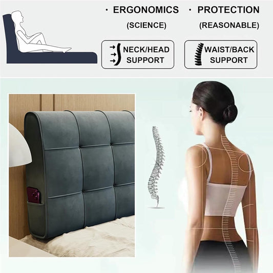 Rectangle Headboard Upholstered Bedside Support Cushion Large Backrest,Fleece Reading Pillow Wall Pillowboard Neck Lumbar Bedroom Daybed Bolster,Beige,Straps 35"/Single