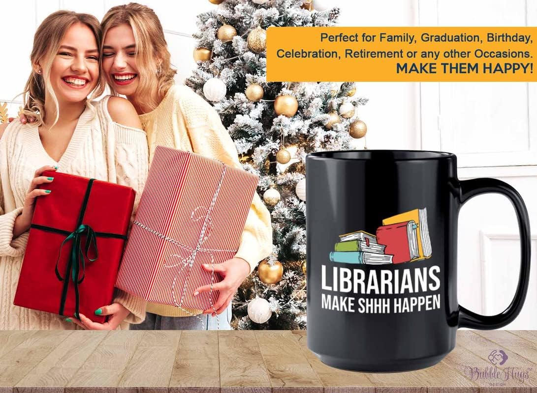 Book Lover Coffee Mug 15oz Black - make shh happen - Birthday Gifts for Readers Gifts for Book Lovers Girls Book Club