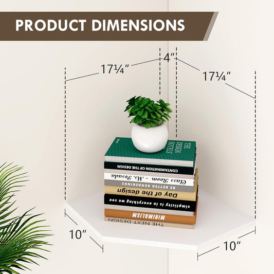 Large Floating Corner Wall Shelf with Cable Management, White MDF, Modern Home Decor, Book Display Storage