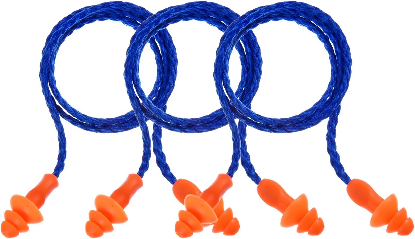 20 Pairs Corded Ear Plugs Reusable Silicone Earplugs with String Banded Ear Plug for Sleeping Noise Cancelling Noise Reduction Hearing Protection(Blue-Orange)