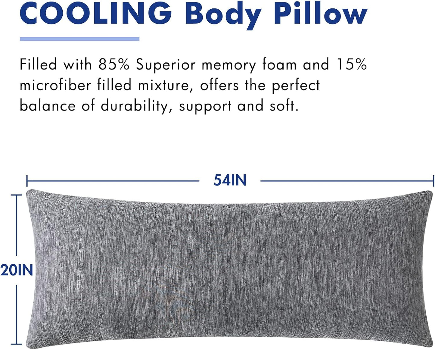 MIULEE Memory Foam Body Pillow for Adults, Cooling Long Full Body Pillow for Side Sleeper,Bed,Sleeping,Back and Stomach - 20x54 Inch Grey