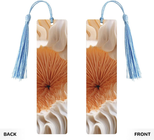 Inside of Mushroom Bookmarks Gifts for Women Men, Wooden Bookmarks for Book Lovers, Vintage Book Marks Ornaments with Tassel, Unique Personalized Reading Page Markers Sky Blue