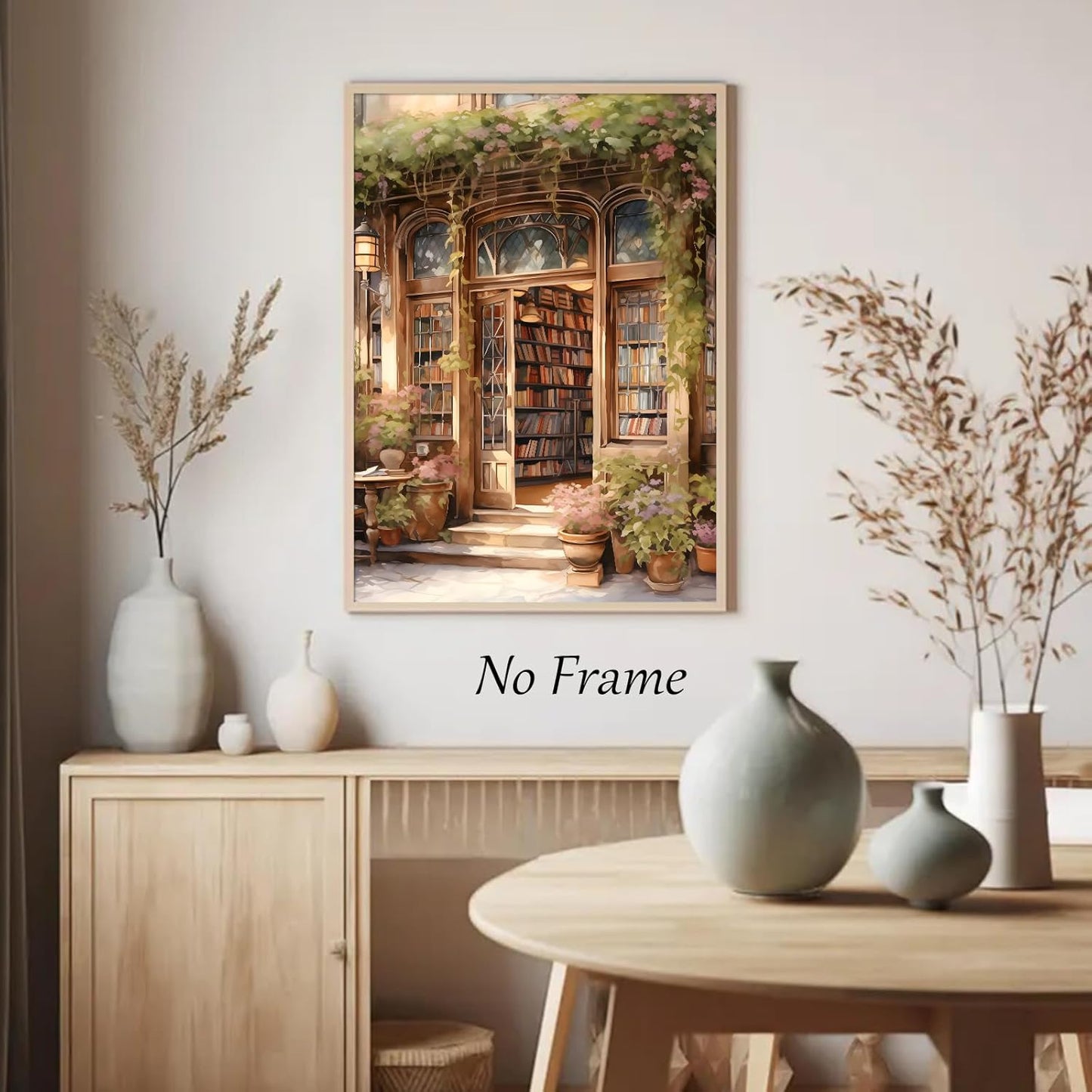 Book Store Poster Reading Canvas Wall Art Book Aesthetic Wall Print Antique Library Picture French Country Painting Floral Vintage Library Posters Farmhouse Bookshop Wall Art Room 16x24in No Frame