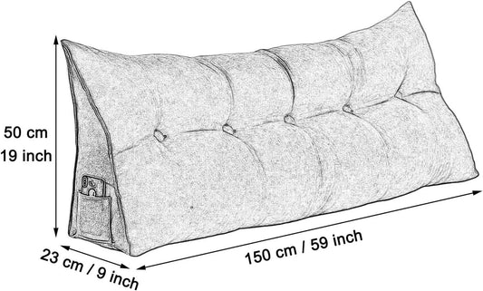 Soft Reading & Bed Rest Pillow Wedge Backrest Pillow Headboard Reading Pillows with Pockets and Removable Washable Pillow Cover for Relaxing and Watching TV ( Color : Brown , Size : 59 x 9 x 19 inch )