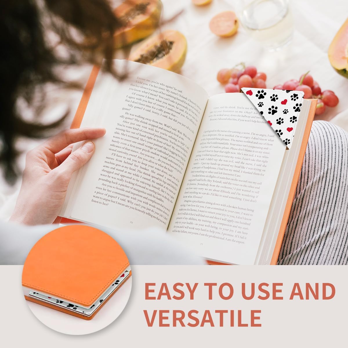 Cute Leather Bookmarks, Fun Triangle Making Corner Bookmark, Book Accessories for Reading Book Lovers, Unbreakable Page Markers for Women Men Cute Dog Paws